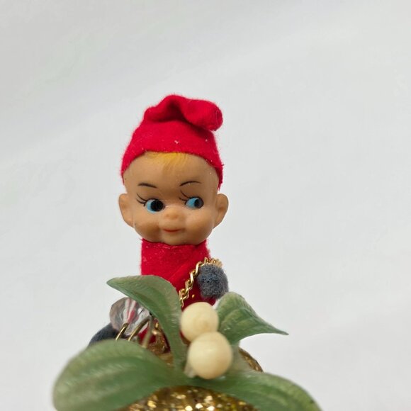 Vintage 1970s Christmas Elf Wind Chime Ornament With Holly & Bell Decoration - Picture 9 of 9